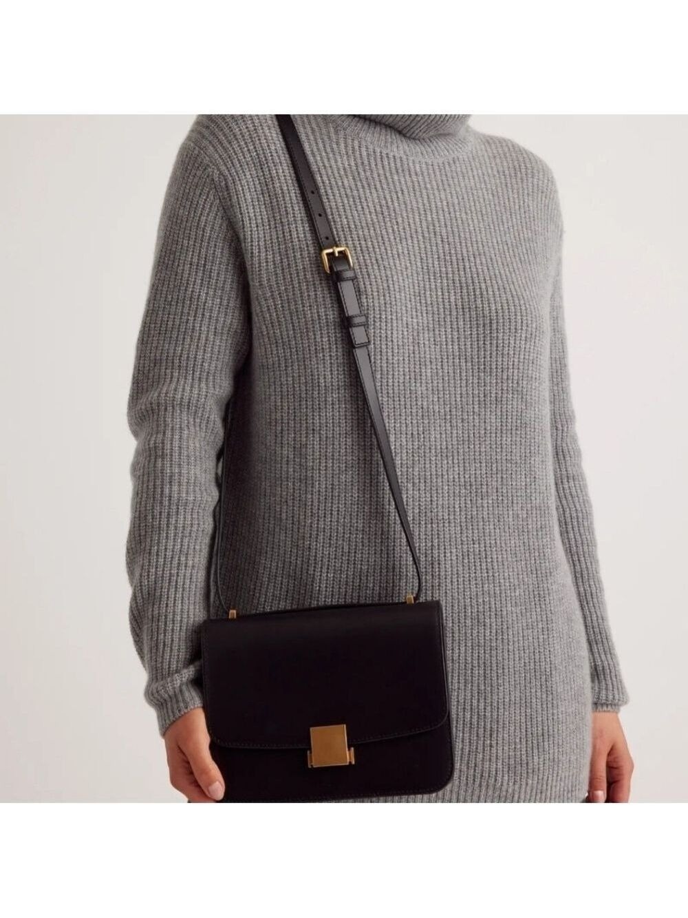 New Gorgeous. Our Italian Leather Black Box Shoulder Bag - Picture 7 of 7
